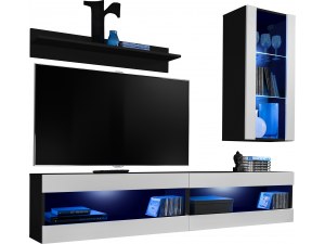 ExtremeFurniture Blink Meuble TV Carcasse en Blanc Mat/Façade en Blanc Brillant LED Bleues 