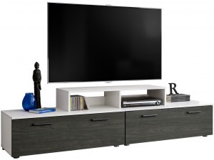 ExtremeFurniture T31 TV Cabinet Carcass 200cm in White Matt//Front in White High Gloss